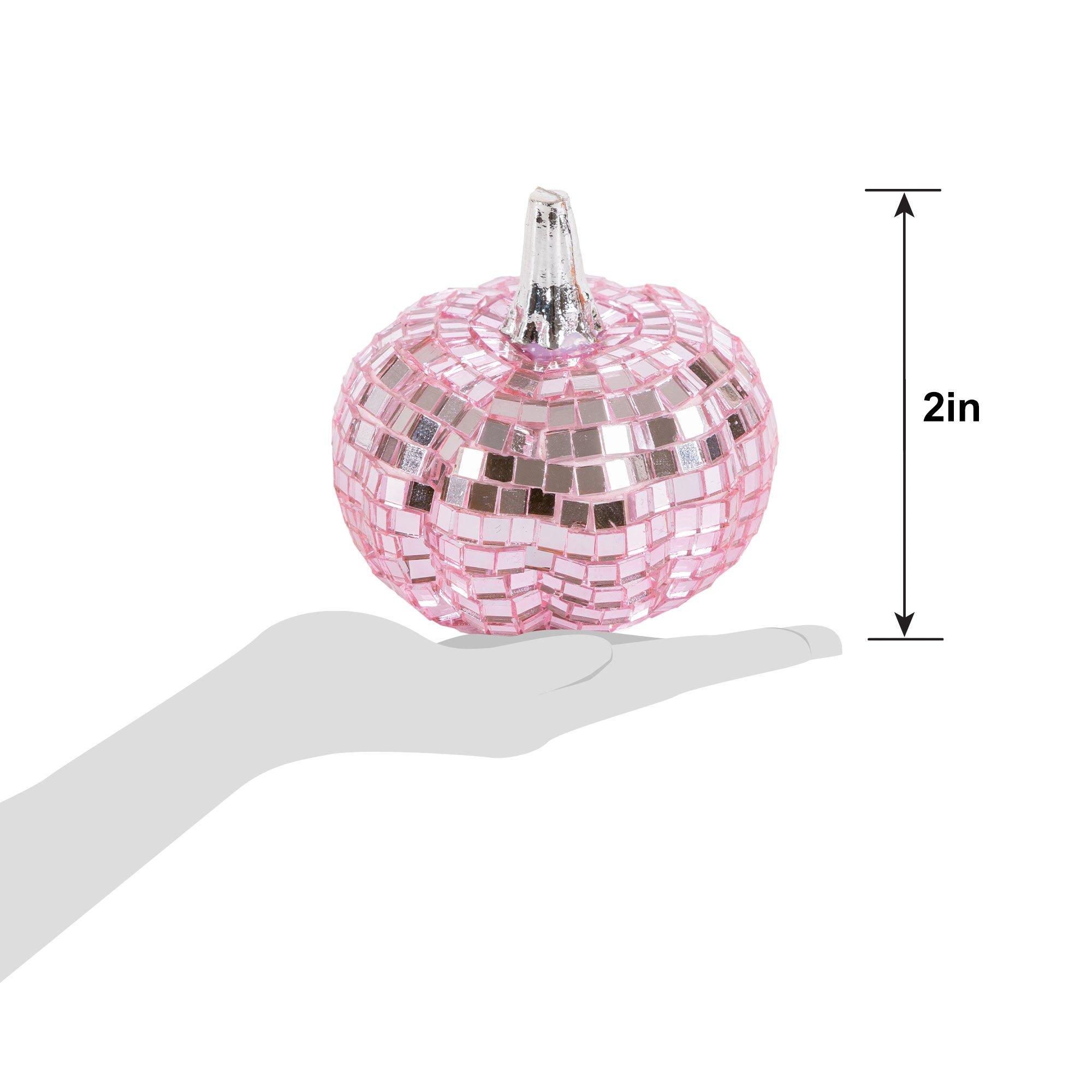 Small Mirrored Pink Glass & Foam Pumpkin Decoration, 2.2in x 2in